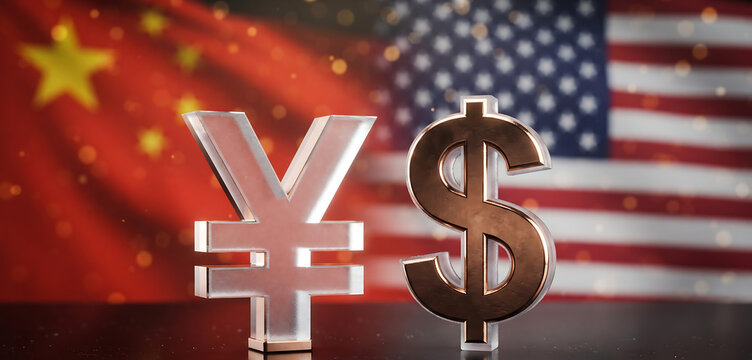 yuan currency symbol and usa currency symbol china flag and usa flag