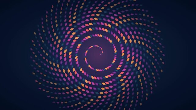 Abstract phyllotaxis sunset color pattern rotating on corporate dark blue background