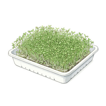 Alfalfa Sprouts Germination Tray Microgreens Illustration For Healthy Eating Blogs And Organic Gardening Websites