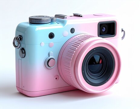 cute 3D cartoon mirrorless camera, adorable chibi style, compact camera body with lens attached