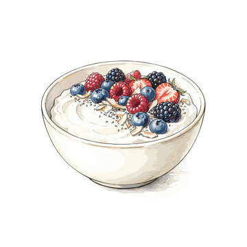 Coconut Yogurt With Fresh Berries Plant Based Breakfast For Healthy Diet Blogs And Vegan Dessert Recipes