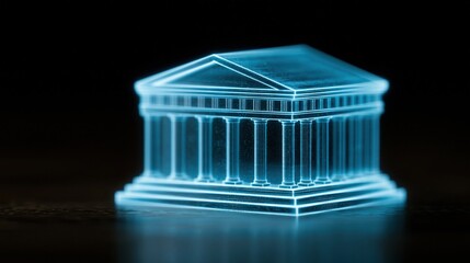 Fototapeta premium Futuristic Neon Blue Architectural Building Outline on Dark Background