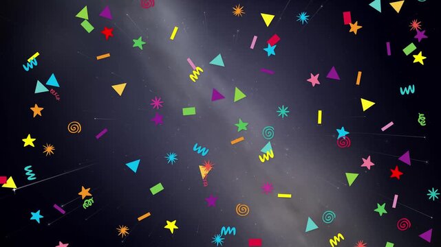 Colorful Geometric Shapes Falling Over a Dark Starry Night Sky Background