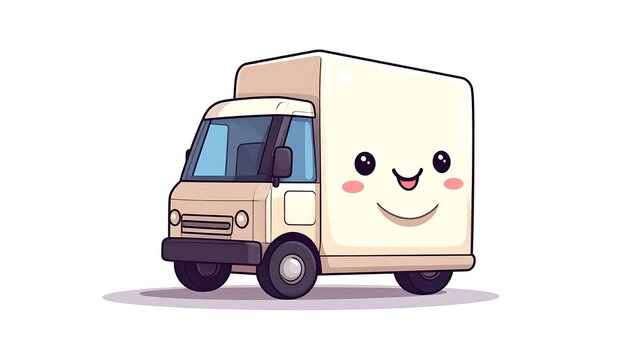 Cute cartoon delivery van with smiling face.