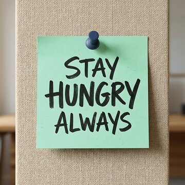 Bright Green Motivational Note Saying Stay Hungry Always