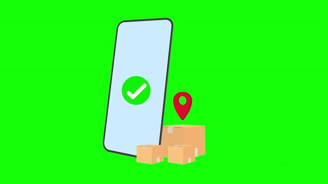 Mobile Package Delivery Confirmation with Boxes Flat Logistics Animation