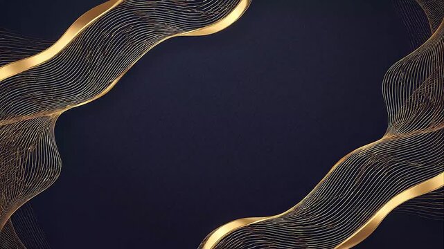 Abstract background with elegant flowing golden lines on a dark blue surface.