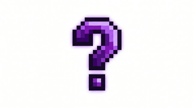 Mystical Purple Crystal Question Mark Pixel Art Icon Isolated on White Background