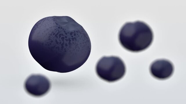 Blueberries floating on white background with fresh ripe berries and soft shadows in minimal clean style. 3d rendering
