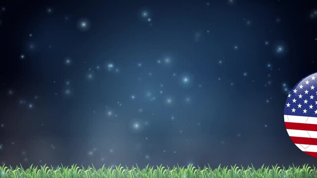 American Flag Pattern Sphere Bouncing Over Grass Under Night Sky