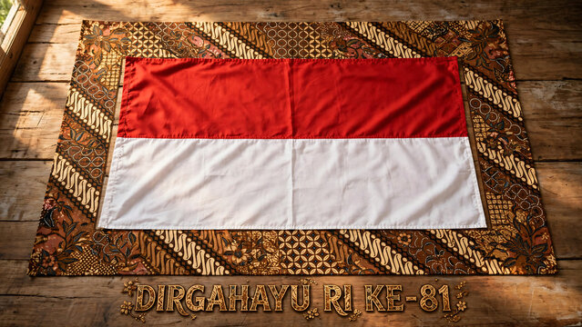 Indonesian flag displayed on a traditional batik textile background, celebrating cultural heritage and national pride.