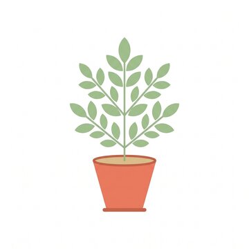 Minimalist houseplant in terra cotta pot isolated on white background for interior design.