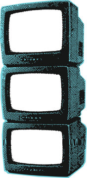 Cyan retro television tower graphic illustration with television broadcast halftone electronic technology communication illustration distressed entertainment telecommunication