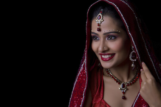 Beautiful Indian bride in traditional wedding dress