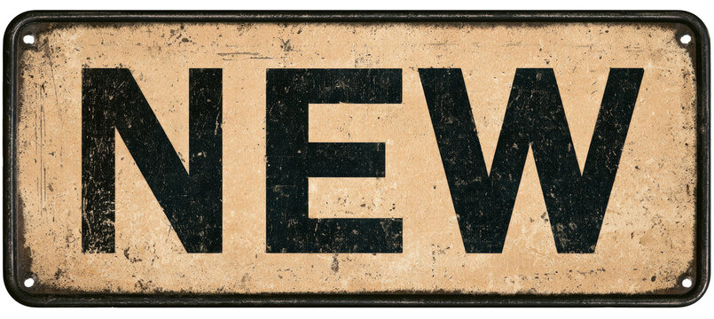 New word text sign in grunge dirty style. Business product sale tag. Generative AI technology.	
