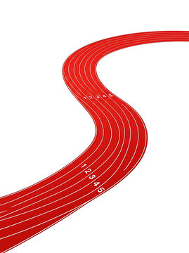 Red running track with lane markings on transparent background sport