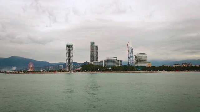 Batumi Skyline View from Black Sea Featuring Alphabetic Tower and Modern Skyscrapers