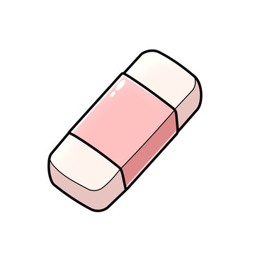 Cute cartoon eraser with soft gradients and bold black outline, isolated on transparent background. Perfect for school, education, stationery, stickers, and icons.