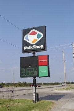 KWIK SHOP Advertisement Sign closeup blue sky 