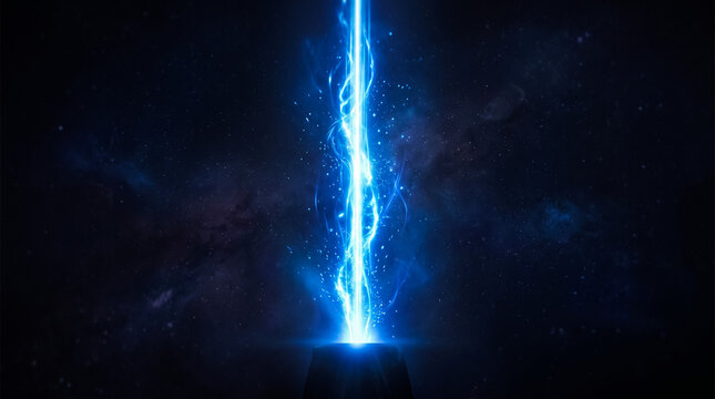 Bright blue vertical lightning bolt on a dark background