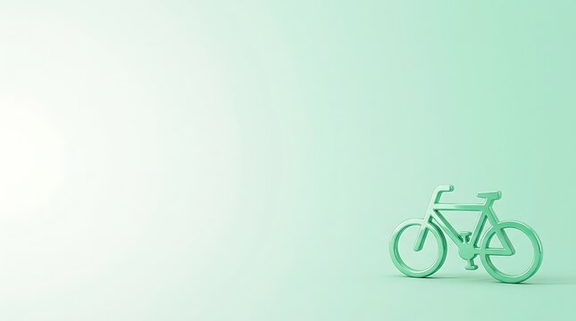 Minimalist composition featuring a single bicycle isolated on a soft pastel mint green background with copy space