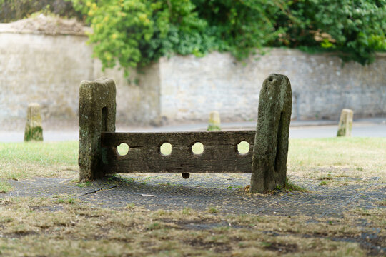 Historic village stocks offering a visual representation of