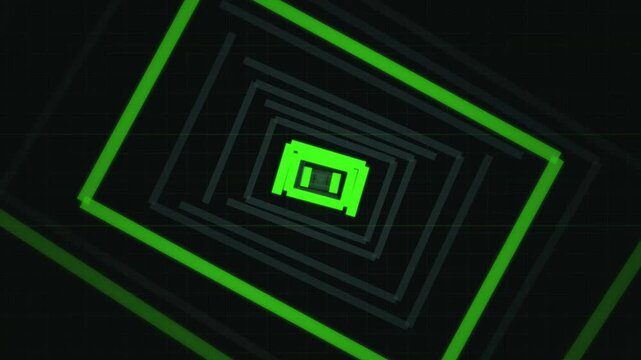 Neon green laptop logo on black.