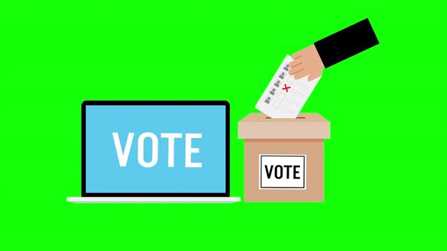 Online Voting Concept with Laptop Ballot Box and Election Paper Green Screen Animation