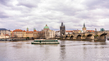 Fototapeta premium Historic European architecture and iconic Charles Bridge across