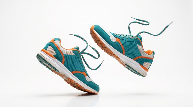 Teal and Orange Sneakers Floating Isolated