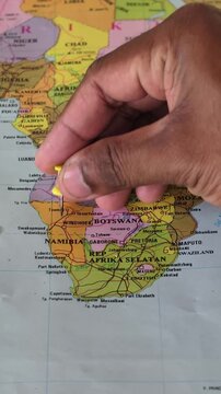 A map of the Republic of Namibia, a country in southwestern Africa situated on the Atlantic coast. It is bordered by Angola and Zambia to the north, Botswana to the east, and South Africa to the south