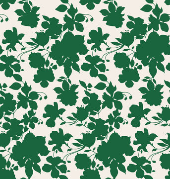 flowers seamless pattern on sage green texture textile, botanical wallpaper background 