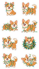 Fototapeta premium Cute Corgi Dogs Wrapped in Christmas Lights