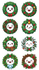 Fototapeta premium Cute Kawaii Christmas Wreaths Collection