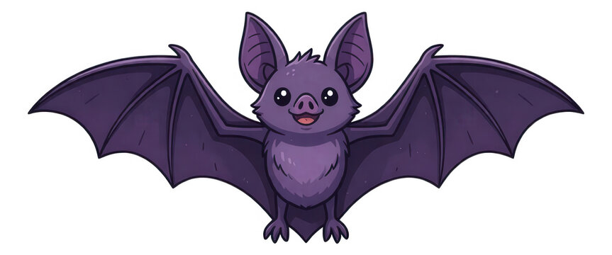 Purple Cartoon Bat Isolated Transparent Background