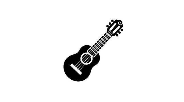 Minimalist black glyph icon featuring traditional andean charango stringed musical instrument