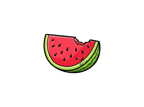 Ripe And Juicy Red Watermelon Slice Featuring A Bite Mark Numerous Black Seeds Green Striped Rind And A Tiny Ant Crawling On The Surface Vector Illustration