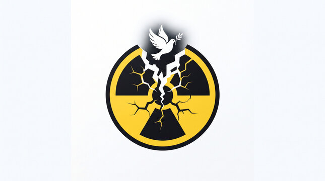 Peace Dove Breaking Through Cracked Radiation Symbol Anti-Nuclear Concept