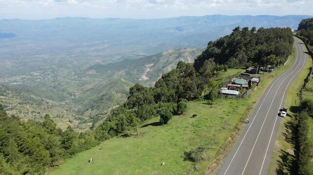 Drone Shot of Road in Kaptagat, Elgeyo Marakwet, Kerio Valley in Kenya, Africa