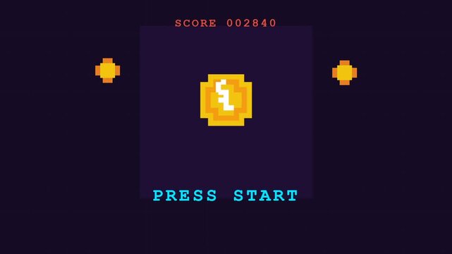 Retro Pixel Game Start Screen Video Sequence.