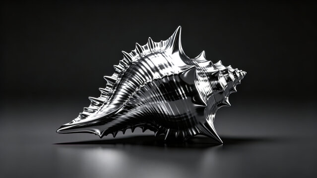 Spiky Polished Silver Metallic Conch Shell 3D Render