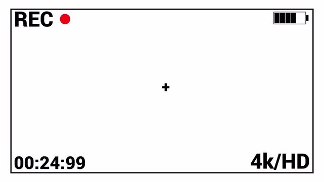 Camera recording screen overlay with alpha channel, Illustrated frame of the video camera screen in 4k resolution on transparent background.