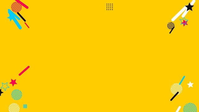 Memphis style geometric shapes on yellow backdrop