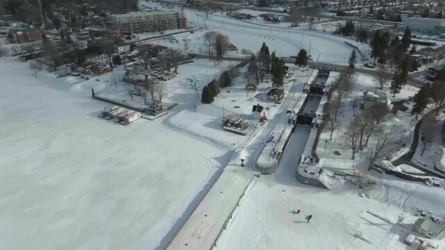 drone a very completed take from richelieau river flying over the chambly channel to ontinuein the upper part of the channel
