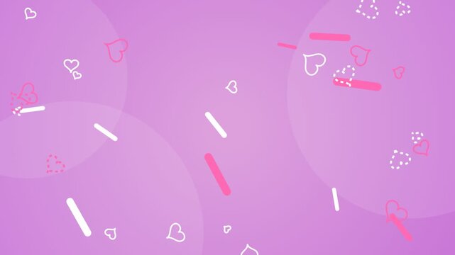Floating hearts and sprinkles on pink background
