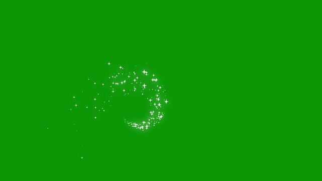 Retro sparkling fairy dust with glowing white stars, doodle glitter swirl, magic twinkle burst, curved shimmer trail, seamless chroma overlay transition,green screen transparent 4k