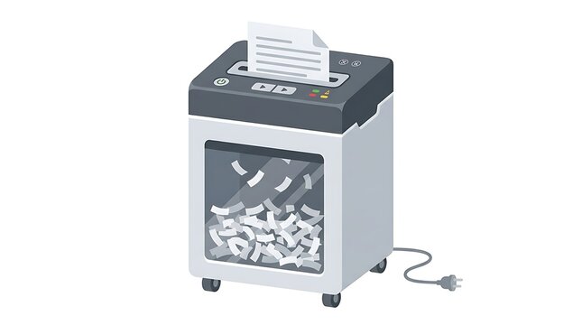 Office paper shredder machine with shredded documents