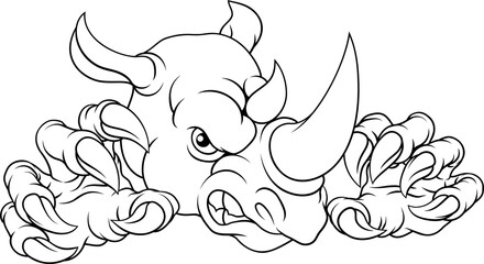 A rhino or rhinoceros mean, angry cartoon animal sports mascot  © Christos Georghiou