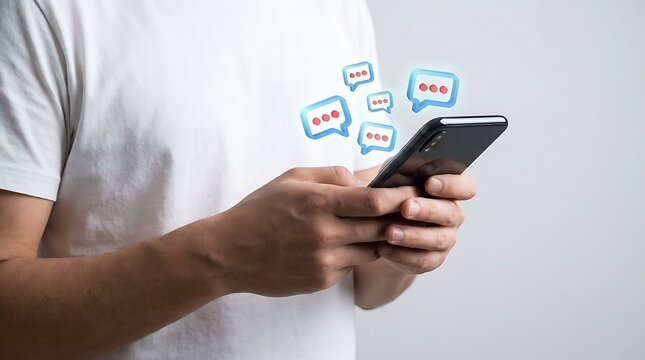 Digital networking and online communication via smartphone with chat icons