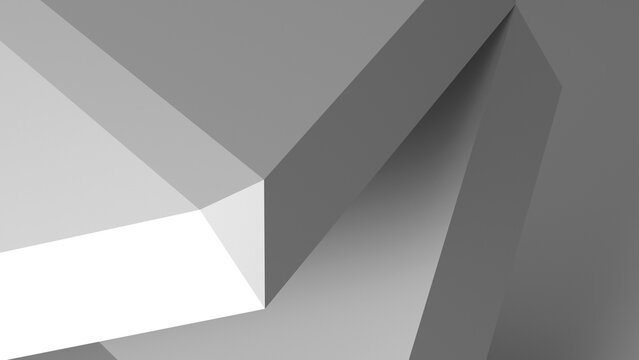 Abstract geometric composition of monochrome architectural shapes and sharp angles creating a minimalist perspective. 3d rendering illustration